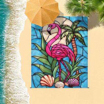 1pc 185*235CM Coconut Tree, Shell, Flamingo Pattern Printed Waterproof And Sand-Proof Large Beach Blanket, Suitable For 2-3 People Beach Leisure Vacation, Lightweight Thin Durable Outdoor Camping Picnic Mat