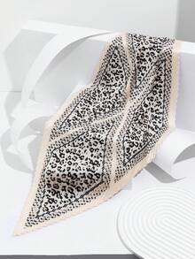 1条新款豹纹链条设计褶皱小方巾，时尚百搭，适合日常佩戴 - 彩色 - 查看 6