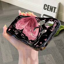 1pc Fashionable Graffiti Butterfly Pattern Asymmetric Cream Phone Case, Ideal Daily Use For Women, Compatible With Galaxy S23/S24/S25/S26/A57/A37/A17/A07, Pure Android Series - Black - View 4