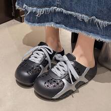 女士户外夏季拖鞋，镂空系带一体式透气防滑休闲时尚平底厚底凉鞋 - 黑色 - 查看 2