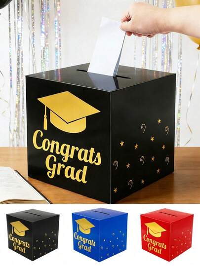 Hộp đựng thiệp tốt nghiệp năm 2026, hộp thiệp chúc mừng tốt nghiệp, hộp bỏ phiếu, hộp góp ý, đồ trang trí tiệc tốt nghiệp, quà tặng tốt nghiệp, màu đen vàng, xanh vàng, đỏ vàng.