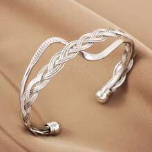 Brazalete de bangle con diseño retorcido chapado en oro de 18K, joyería de uso diario elegante y versátil para mujeres - pulsera - Ver 8