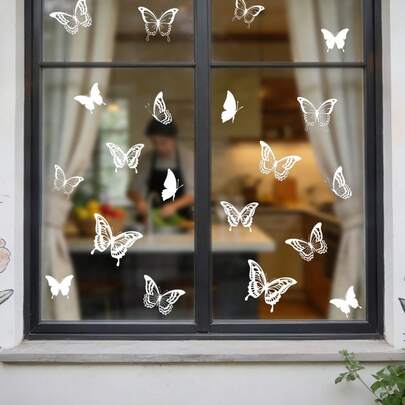 1/3 adet Beyaz İçi Boş Kelebek Cam Pencere Çıkartması, PVC Dekoratif Yapışkanlı Çıkartmalar, Ev ve Ofis Pencereleri ve Cam Kapılar İçin Uygundur