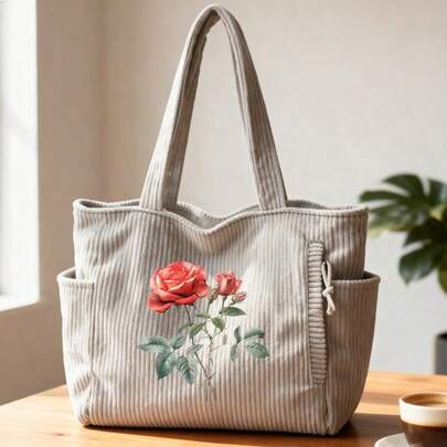 حقيبة يد من الكوردوروي للنساء، سعة كبيرة ناعمة وعتيقة، مناسبة للتنقل والسفر والاستخدام اليومي، من قماش الكوردوروي، مقبض معزز، حقيبة كتف خفيفة مع جيب داخلي، مناسبة للتسوق والتنقل والسفر، هدية عيد الأم، هدية عيد الفصح