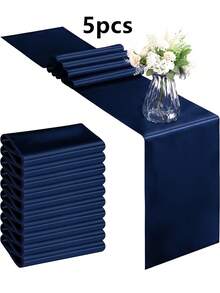 2pcs/5pcs/10pcs Navy Blue Satin Wedding Decorative Table Runners, Hotel Event Birthday Party Silk Ribbon Table Flags - Navy Blue - View 12