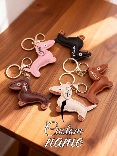 Customizable Dachshund Keychain, Personalized Leather Keychain, Bag Decoration, 5 Color Options, Customizable, Cute & Fashionable, Personalized Gift For Women And Men, Suitable For Keychains, Car Decor, Bag Decoration, Holiday Gifts, Home Gifts, Wedding Souvenirs, New Year Gifts
