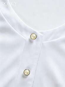 DONICY Đầm nữ cổ trắng cài khuy ngọc trai, viền bèo nhún, thích hợp cho ngày Valentine, dạo chơi mùa xuân/hè, lễ hội. - trắng - Xem 3