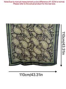 1pc Women's Satin Smooth Texture Cashew Pattern Printed Large Scarf, Suitable For Outings, Holidays And Daily Wear - Green - View 9