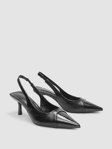 Women's Black Patchwork High Heel Shoes, Pointed Toe Slingback Pumps, 7cm Formal Party Wedding Heels - Black - View 1