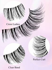 10片/盒，7-11毫米长假睫毛，3D蓬松仿貂毛透明加长睫毛条，适合小眼睛放大双眼 - 黑色 - 查看 3