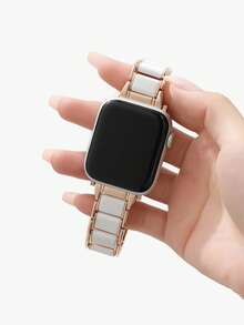 1pc Compatible With AppleWatch Band, Fashionable High-End Metal And Resin Band, Compatible With AppleWatch 40/41/42/44/45/46/49mm, Suitable For AppleWatch Ultra/10/9/8/7/6/5/SE/4 Series, Includes Band Adjustment Tool. Business Casual Band, Unisex Design. - Rose Gold - View 1