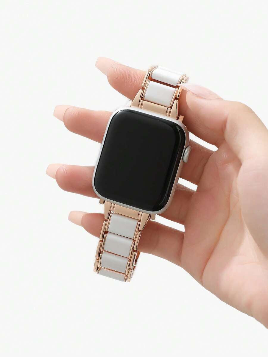 1pc Compatible With AppleWatch Band, Fashionable High-End Metal And Resin Band, Compatible With AppleWatch 40/41/42/44/45/46/49mm, Suitable For AppleWatch Ultra/10/9/8/7/6/5/SE/4 Series, Includes Band Adjustment Tool. Business Casual Band, Unisex Design. - Rose Gold - View 1