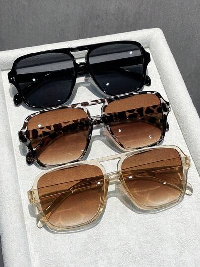 3pcs Casual PC (Polycarbonate) Square Frame Glasses, Y2K Style, UV Protection, Suitable For Beach, Travel, Party, Gift, Daily Matching, Women's Set