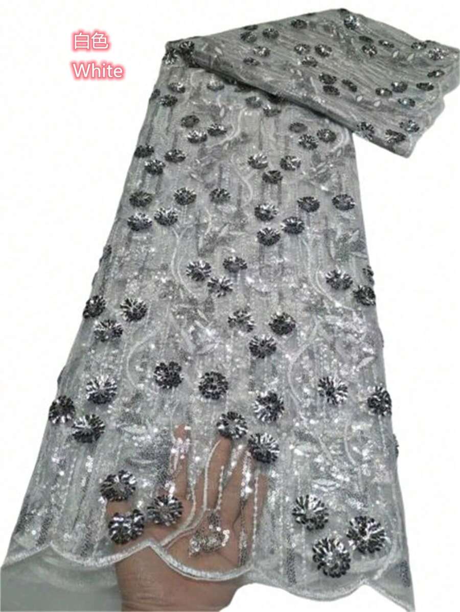 Vải ren lưới Pháp màu xanh lá cây với sequin 3D, vải ren tuyn châu Phi chất lượng cao màu trắng 2026 để may váy cưới, váy dự tiệc thanh lịch cho nữ, màu đen, 1 yard/5 yard.