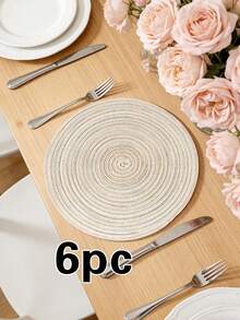 1/4/6pcs Bohemian Woven Round Placemats, Solid Color Woven Lace Tablemats, Non-Slip Pads, Home Kitchen Decor, Bowl Coasters, Suitable For Holiday Party, Birthday, Wedding, Home Decor (Multiple Colors Available) - Multicolor - View 12