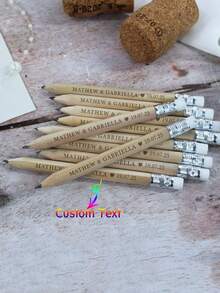 100pcs Customized Text/Logo Wedding Favor Pencils, Engraved Short Wooden Pencils For Wedding Guest Gifts, Student Short Wooden Pencils, Back To School - Wood Color - View 1