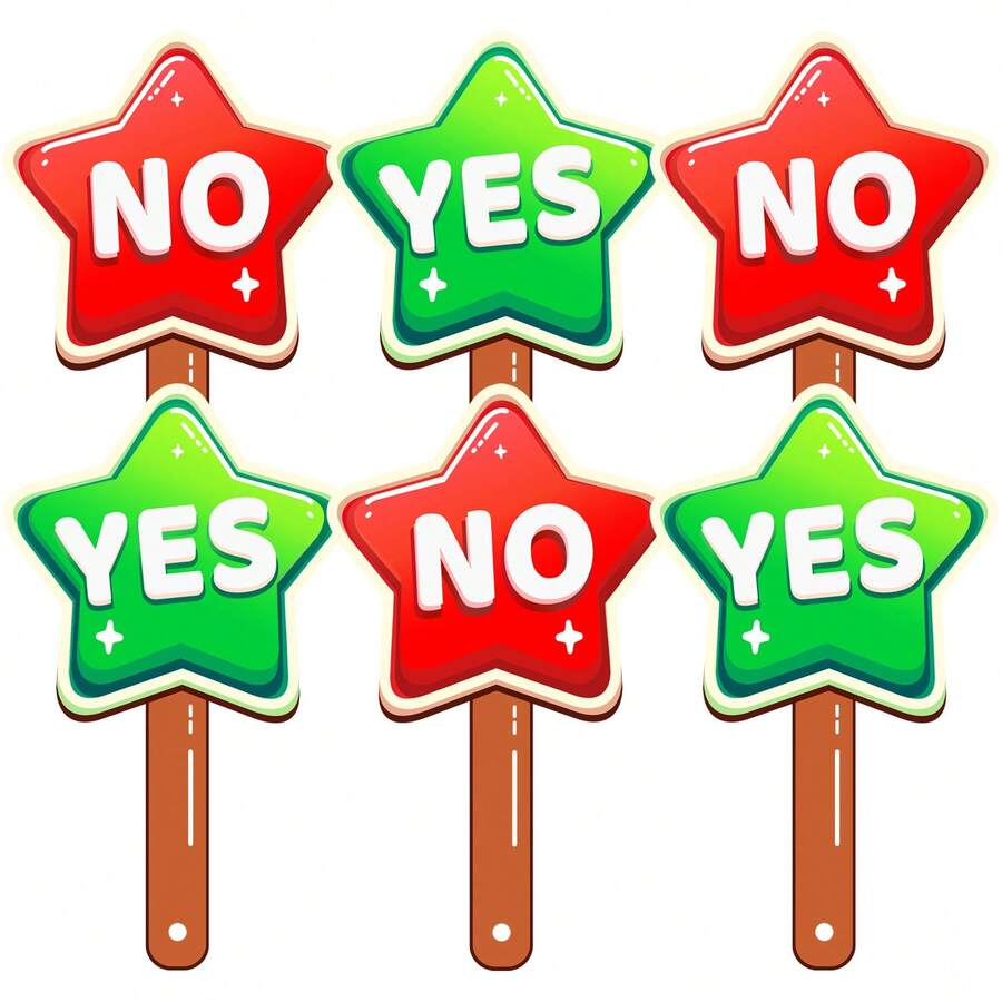 hoojojo 2/6个星形“是/否”手持投票牌，双面图案，教师课堂互动游戏道具 - 彩色 - 查看 1