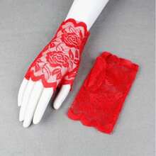 1 Pair Lace Wedding/Dance Decorative Short Fingerless Gloves For Women,Travel,Festival - Roses - View 16