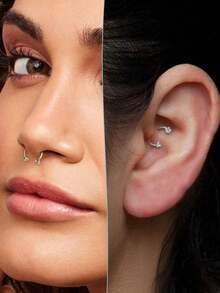 Bộ 4 khuyên mũi gồm [2 khuyên mũi + 1 dụng cụ nong lỗ xỏ + 1 dụng cụ gắp bi]. Khuyên mũi hình móng ngựa bằng thép không gỉ, đính đá Cubic Zirconia 3mm, dành cho nữ. Khuyên mũi cỡ 18G với các hình trái tim, ngôi sao và hình tròn. Thích hợp cho môi, lông mày, vành tai, hình móng ngựa, vách ngăn mũi và các vị trí xỏ khuyên khác. Đá Cubic Zirconia màu trắng và hồng. - Nhiều màu - Xem 6