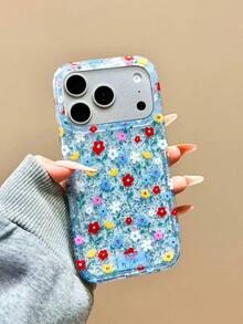 Funda de teléfono con pintura estética de flores coloridas de principios de primavera, compatible con iPhone 17 Pro Max, 16 Pro New, 17, 14 Pro, 15 Pro, cubierta de teléfono a prueba de golpes de doble capa con brillo creativo - Azul - Ver 4