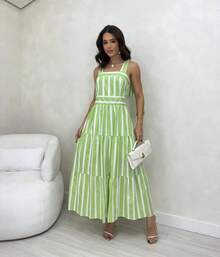 15 Striped All-Over Print Fabric Gathered Hem With Ruffle Wedding Dresses - 淡綠 - 查看 3