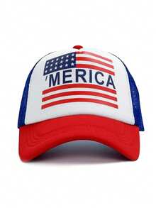 1顶女士美国国旗印花网眼帽，休闲百搭，适合美国独立250周年庆典、街头嘻哈风格，防晒。 - A - 查看 9