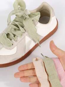 1 Pair/2pcs 120cm Long Geometric Pattern Basic Preppy Style Polyester (Polyester) Pleated Edge Shoelaces, Suitable For School And Daily Wear - Multicolor - View 2