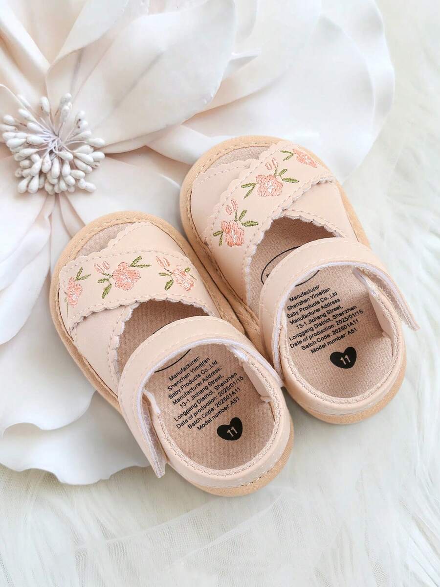 Infant/Toddler Girls' PU Leather Soft Bottom Open Toe Floral Princess Flat Sandals, Summer