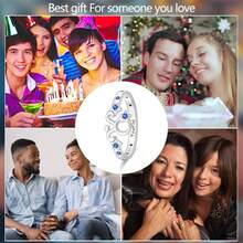 女士金牛座星座星形戒指，925纯银镶嵌蓝色立方氧化锆，开口可调节，星座图案，精致简约的星空饰品，适合日常佩戴或派对礼物 - 藍色 - 查看 8