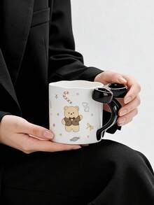 1 pieza Taza de cerámica creativa y linda con lazo 3D pintado a mano con esmalte, taza hecha a mano personalizada, regalo para amigos y novias, adecuada para oficina, hogar, cafetería, pastelería - Multicolor - Ver 14