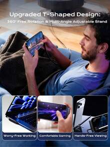 New Foldable Phone Stand With Charging Cable, 90° Angled Design For Charging And Watching Videos, Compatible With Android Phones And 15-17, Braided Cable Durable - Black - View 6