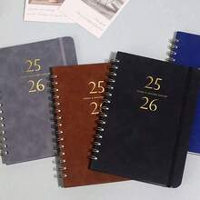 1pc 2025-2026 Weekly & Monthly Planner Notebook, Leather Spiral Bound Agenda, Office Diary, Student Writing Memo Pad, Calendar - 25-26mm Notebook - View 2