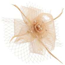 Women Fascinators Hats Flower Mesh Ribbon Feathers With Pin And Clip Tea Party Wedding Wear For Women And Girls - 直徑 6.3 / 卡其色 - 查看 1
