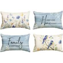 4PCS Spring Says Flower Butterfly Bird Pillowcase, 12 X 20 Inch Home Sweet Blue Sofa Cushion Cover, Single-Sided, Pillow Insert Not Included - Light Blue - View 7
