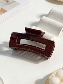 1pc Women's Minimalist Glossy Burgundy Square Hair Claw Clip, Casual Fashionable Elegant Cute Big Square Hollow 10.5cm Hair Claw, Versatile For Daily Wear, Bun Hairstyle, Won't Damage Hair - Multicolor - View 2