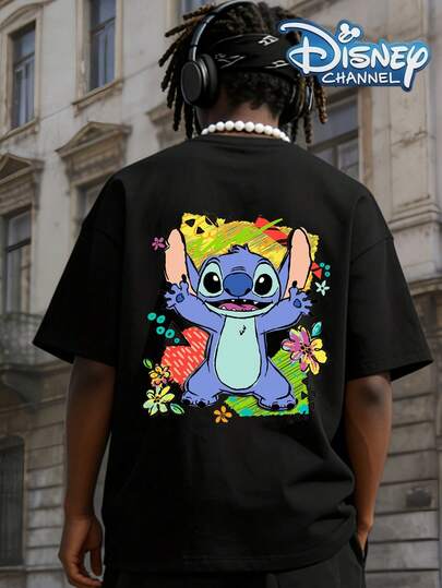 Disney 宽松印花T恤，男女皆宜休闲超大短袖彩色卡通印花街头风T恤，夏季