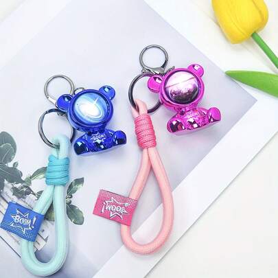 1个星空小熊钥匙扣，时尚彩色小熊钥匙扣，适用于衣服、包包和车钥匙，创意小熊钥匙扣