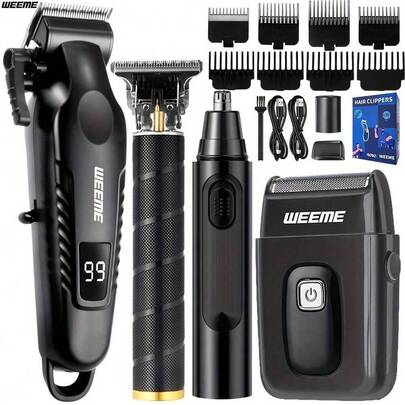  WEEME Men's Grooming Kit (4pcs/3pcs/1pc), USB Rechargeable Grooming Set Includes Hair Clipper, Electric Shaver, Nose Hair Trimmer, Multi-Function Men's Haircut And Beard Care Set, Ideal Gift, Suitable For Home And Travel Use.