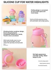 Cute Bear Collapsible Silicone Kids Water Bottle 600ml, Platinum, Foldable &5-Level Drop Resistant, Carabiner Clip, Leakproof | Gift, Festival Special, Back To School, Easter Basket, Christmas Stocking Stuffer For Boys Girls Toddler - Multicolor - View 9