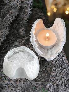 DIY心形羽毛翅膀造型首饰收纳饰品硅胶模具香薰烛台石膏水泥混凝土浇铸模具水晶烛台环氧树脂滴胶模具 - 白色矽膠模具 - 查看 1