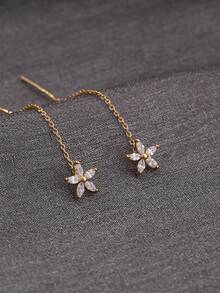 1 Đôi bông tai xỏ lỗ thời trang tối giản đính đá Zirconia hình ngôi sao tua rua - Vàng - Xem 3