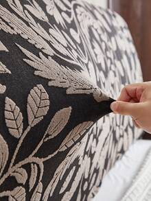 1pc Leaf Pattern Plush Bed Headboard Cover, Soft & Breathable, Suitable For Various Occasions - Khaki - View 6