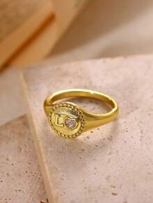 1 Pc Luxury Cubic Zirconia Heart Ring For Women Gold Color Round Ring Birthday Party Jewelry Mother's Day Gift - Gold - View 5