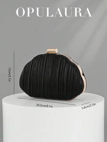 OpulAura 女款極簡貝殼盒型奢華 PU 皮革晚宴手拿包，優雅迷人的晚裝包，閃亮夜用女款手提包，雞尾酒會包，正式派對包，附鏈條浪漫婚禮手拿包 - 黑色 - 查看 5