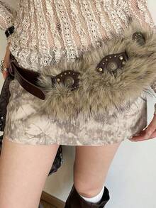 1pc Boho Faux Fur Solid Color Waist Belt, Y2K Vintage Versatile Furry Waist Cincher, Sexy Accessory To Pair With Coats, Jeans, Dresses, Suitable For Daily Wear, Parties, Halloween - A - 查看 1
