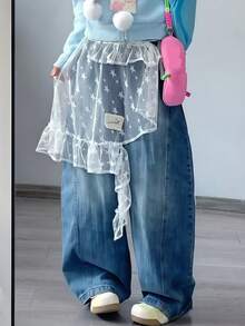 1件Y2K风格不规则星形网纱蕾丝腰裙围裙，多层荷叶边中长裙，适合拍照、角色扮演、日常穿着、派对、音乐节，是女孩的时尚配饰。 - 彩色 - 查看 12