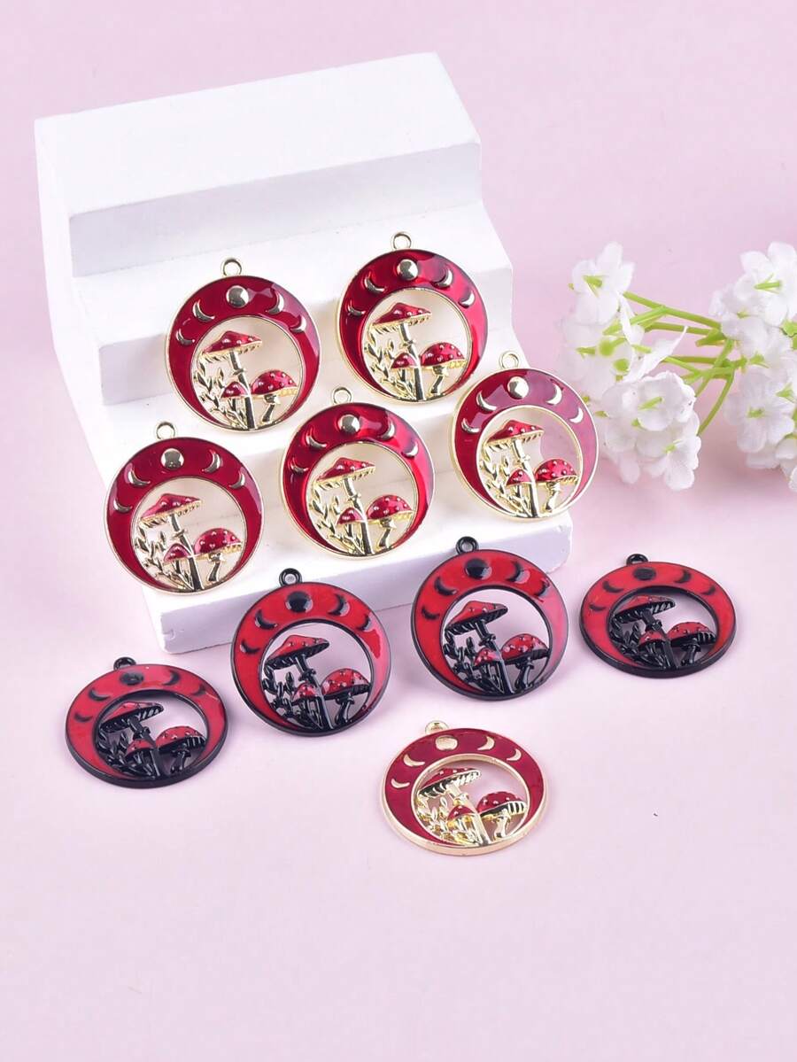 Set de 10 piezas de colgantes de metal con diseños de sol, luna y setas de moda para mujeres, para hacer joyas DIY - Sol, Luna, Hongo - Ver 1