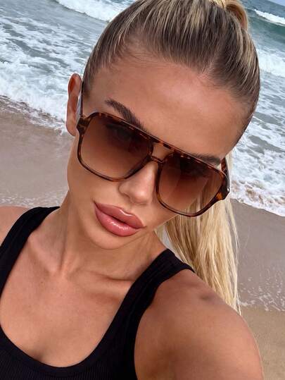 1 Pair Unisex Leopard Print Aviator , Fashion Beach Accessories, Luxury Casual Street Photography Classic Glasses, Beach Decor, Women, Summer Beach Vacation, Outdoor, Travel Leisure Style, Suitable For Outings, Back To School Season