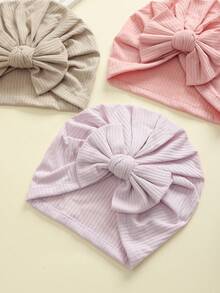 3 Stück/Set Mehrfarbige gestrickte Schleifen Baby Mützen, breites Design zum Schutz der Fontanelle, geeignet für alle Jahreszeiten, ideal für Feiertage, Feiern, Geschenke, super süß & modisch für Baby Fotos - Verschiedenfarbig - Übersicht 3