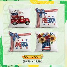 4pcs Independence Day Celebration Pattern Pillow Covers, Single-Sided Printed Pillow Shams, Suitable For Living Room, Bedroom, Home Decor, All Seasons - Multicolor - View 11